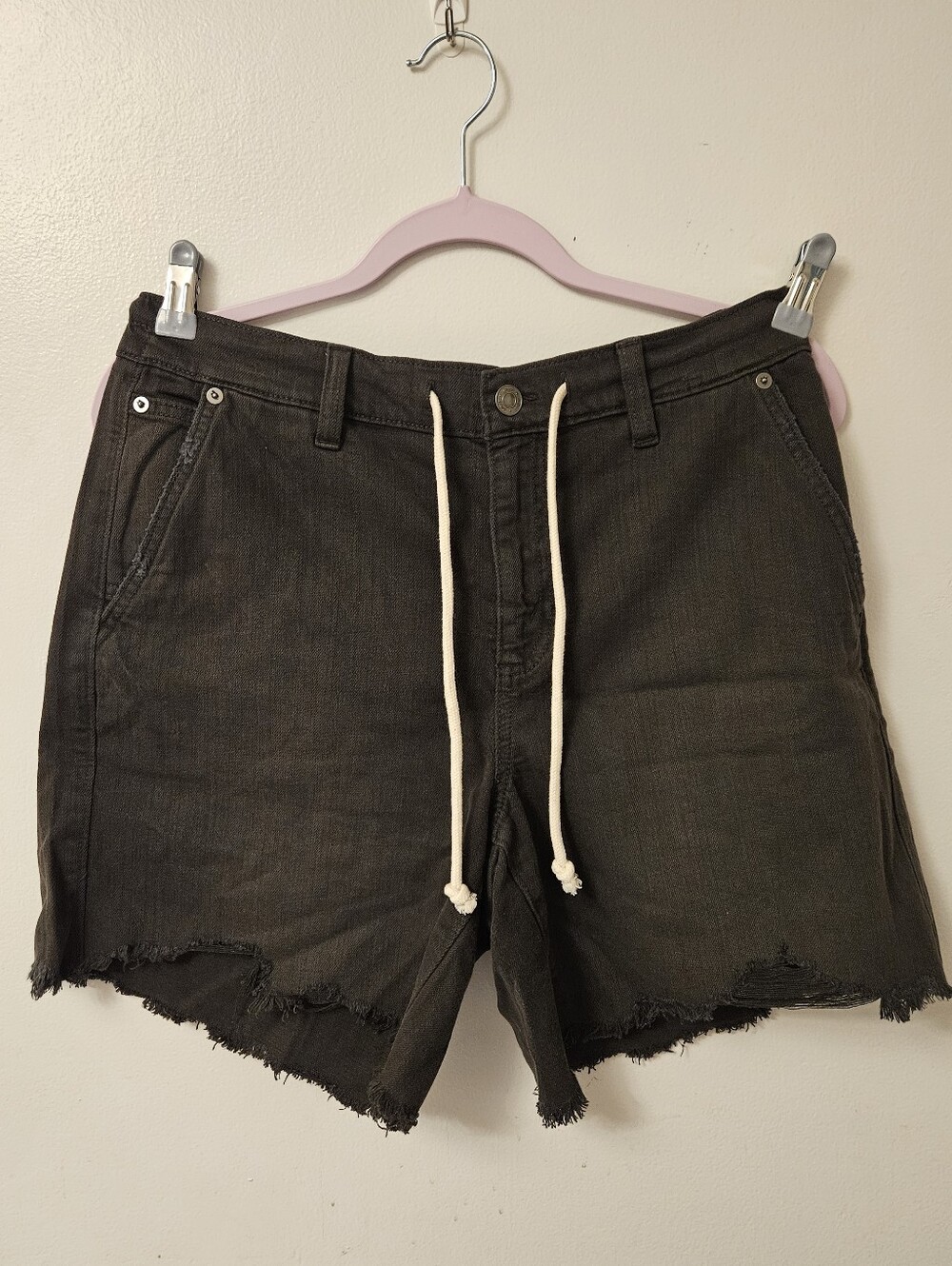 aerie NWT Charcoal Frayed Hem Drawstring Jean Shorts